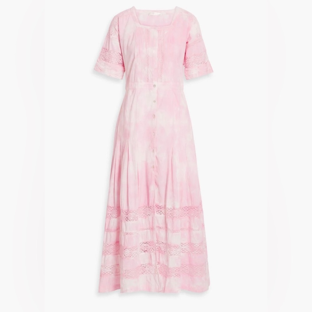 LoveShackFancy Pink Tie-Dye Lace Maxi Dress